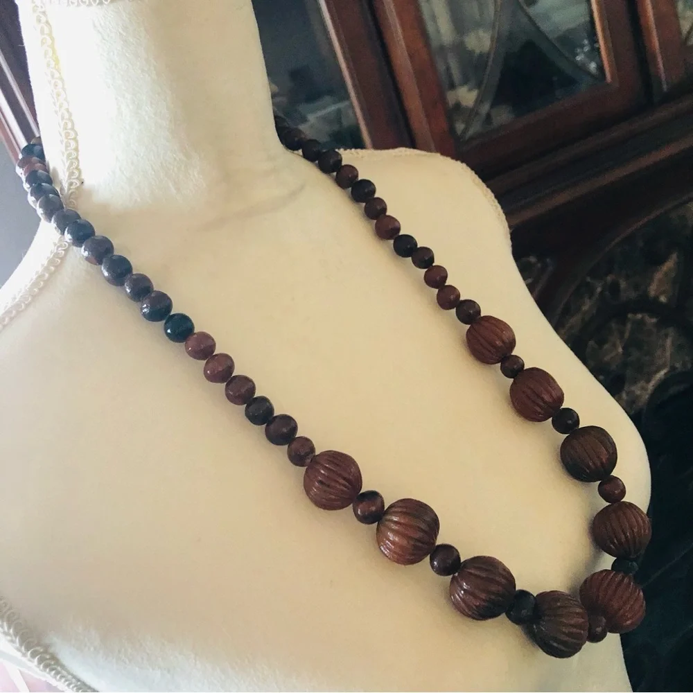 Handmade brown buri nut beaded necklace